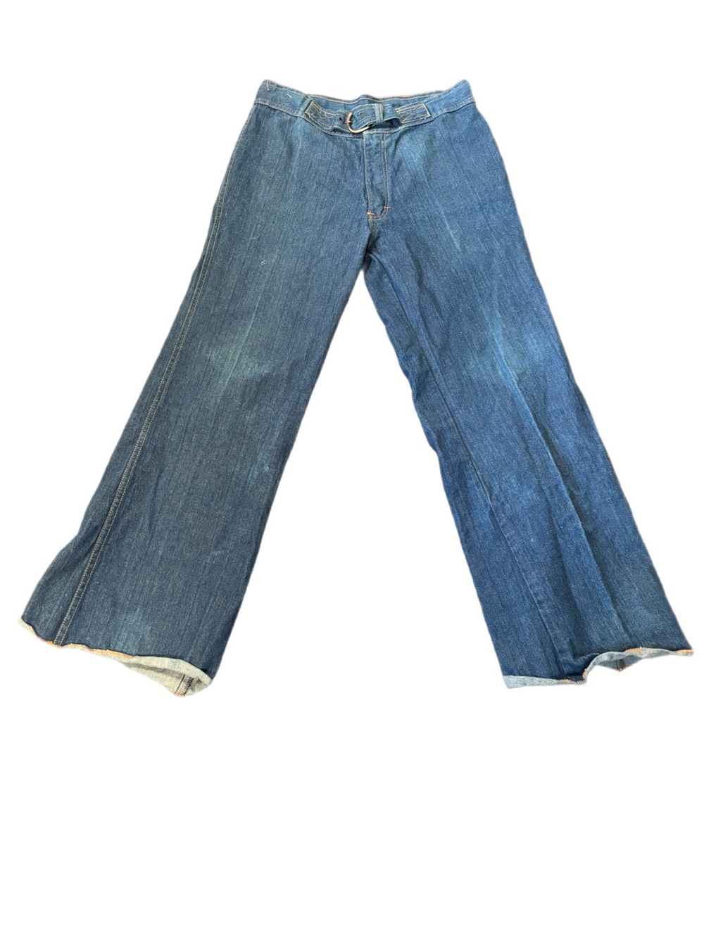 Vintage 70s Britannia Womens High Waist Wide Leg Jeans Woven Pocket Belted 32x29